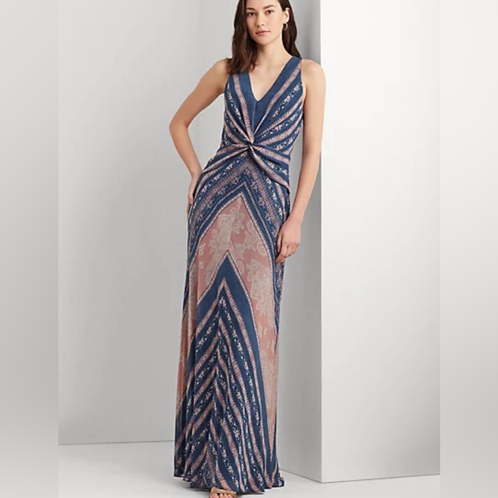 Lauren Ralph Lauren Print Twist-Front Georgette Gown - Picture 2 of 5